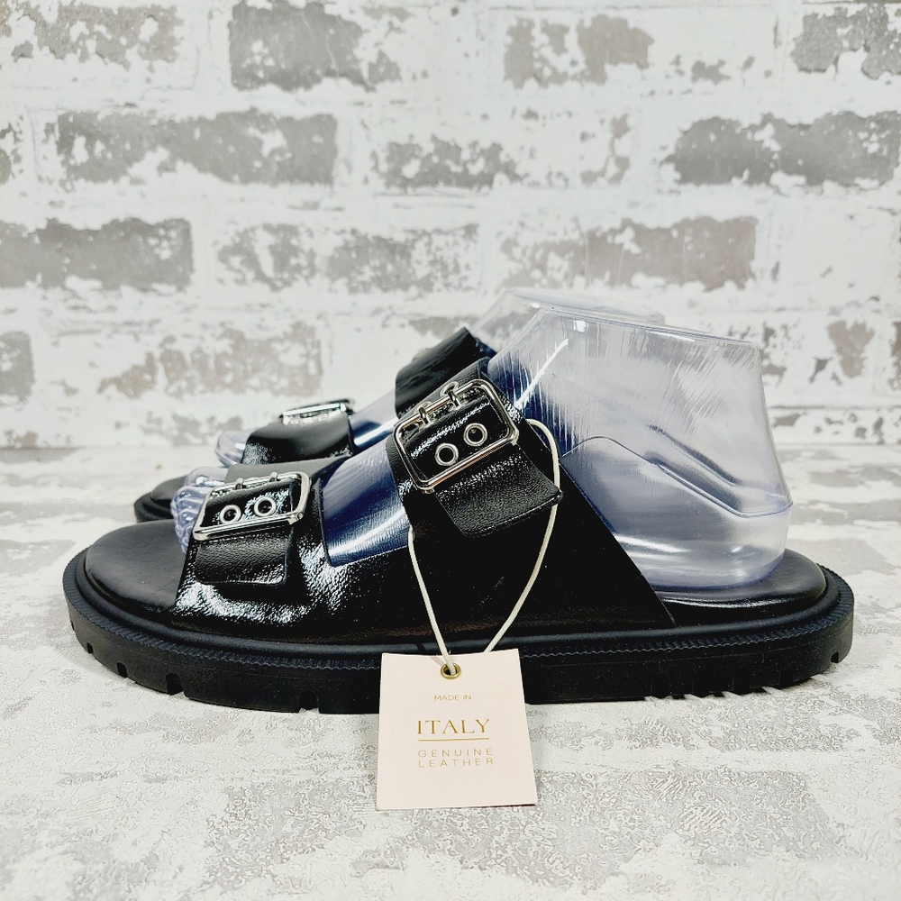New Christina Di Riccio Leather  Black Buckle Strap Sandals A29